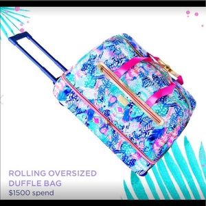 NWT Lilly Pulitzer Rolling Duffle in “Quill Out”